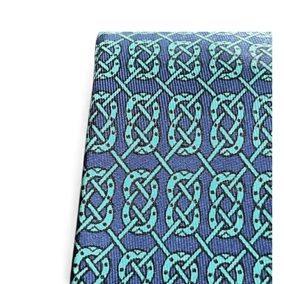 Hermès Paris Silk Tie Navy Teal Horseshoe Polo Mallet Equestrian Pattern EUC - Picture 6 of 10